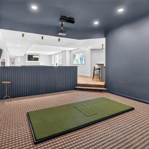 Golf Sim Room with carpet flooring installed by Bisbee's Flooring Center